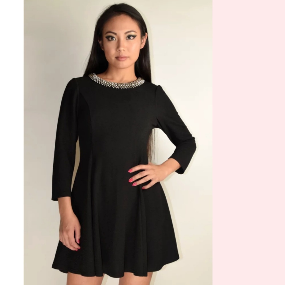 Black Crew Neck Sweater Dress